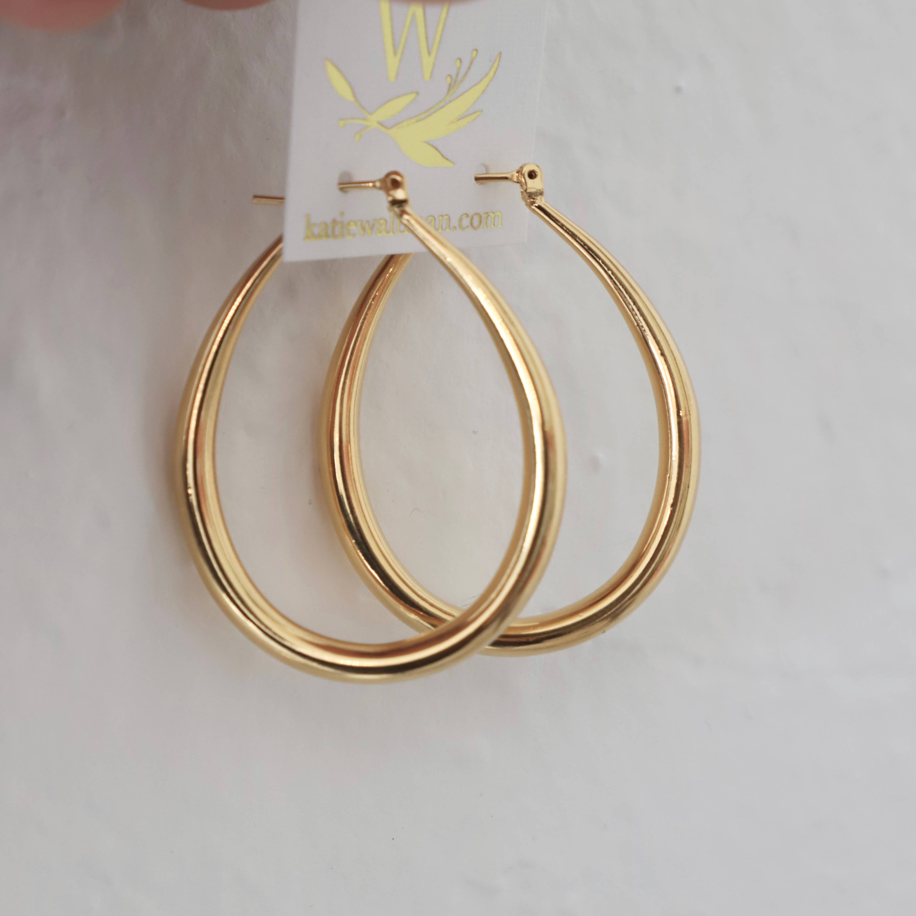 Large Teardrop Hoop Earrings – 16k Gold Plated Brass Hoops